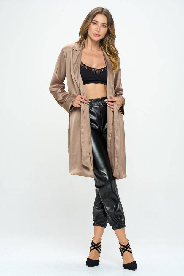 Renee C. - Made in USA Stretch Satin Open Front Trench Coat with Tie - Bill Hallman- Inman Park