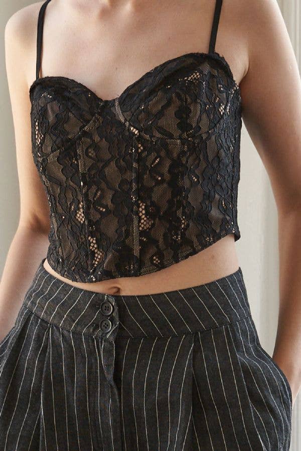 A woven lace corset top