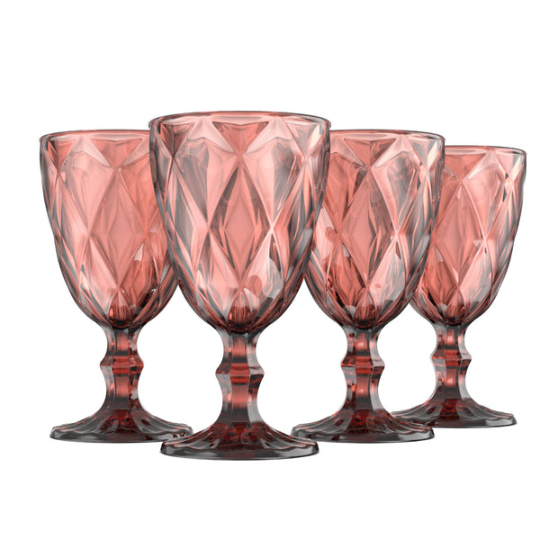 Diamond Goblet Glasses - Pink (Set of 4) - Bill Hallman- Inman Park