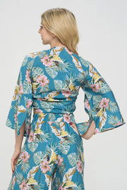 Renee C. - Made in USA Tropical Print V neck 3/4 Sleeve Wrap Top w Tie - Bill Hallman- Inman Park