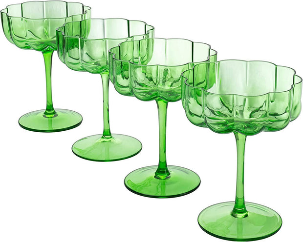 Flower Elegant Champagne & Cocktail Coupes - Green Set of 4 - Bill Hallman- Inman Park