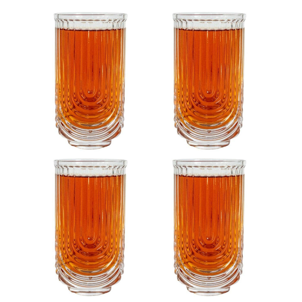 Art Deco Cocktail Glasses - Highball Ribbed Wave Glasses (Set of 4)