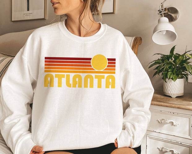 Hey Mountains - Atlanta, Georgia Sweatshirt - Retro Sunset Unisex - Bill Hallman- Inman Park