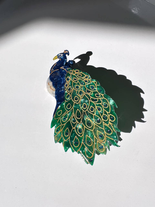 Solar Eclipse - Hand-painted Peacock Bird Claw Hair Clip | Eco-Friendly - Bill Hallman- Inman Park