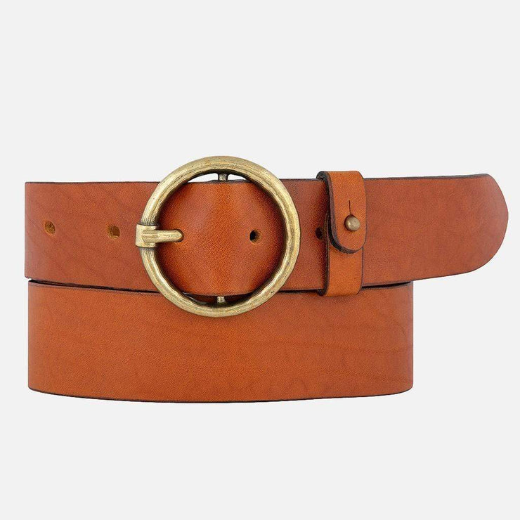 45505 Pip 2.0 | Vintage Gold Round Buckle Leather Belt - Bill Hallman- Inman Park