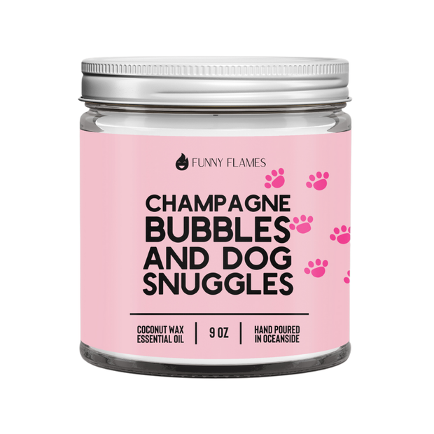 Funny Flames Candle Co - Les Creme - Champagne Bubbles, And Dog Snuggles- Funny Candle Gift - Bill Hallman- Inman Park
